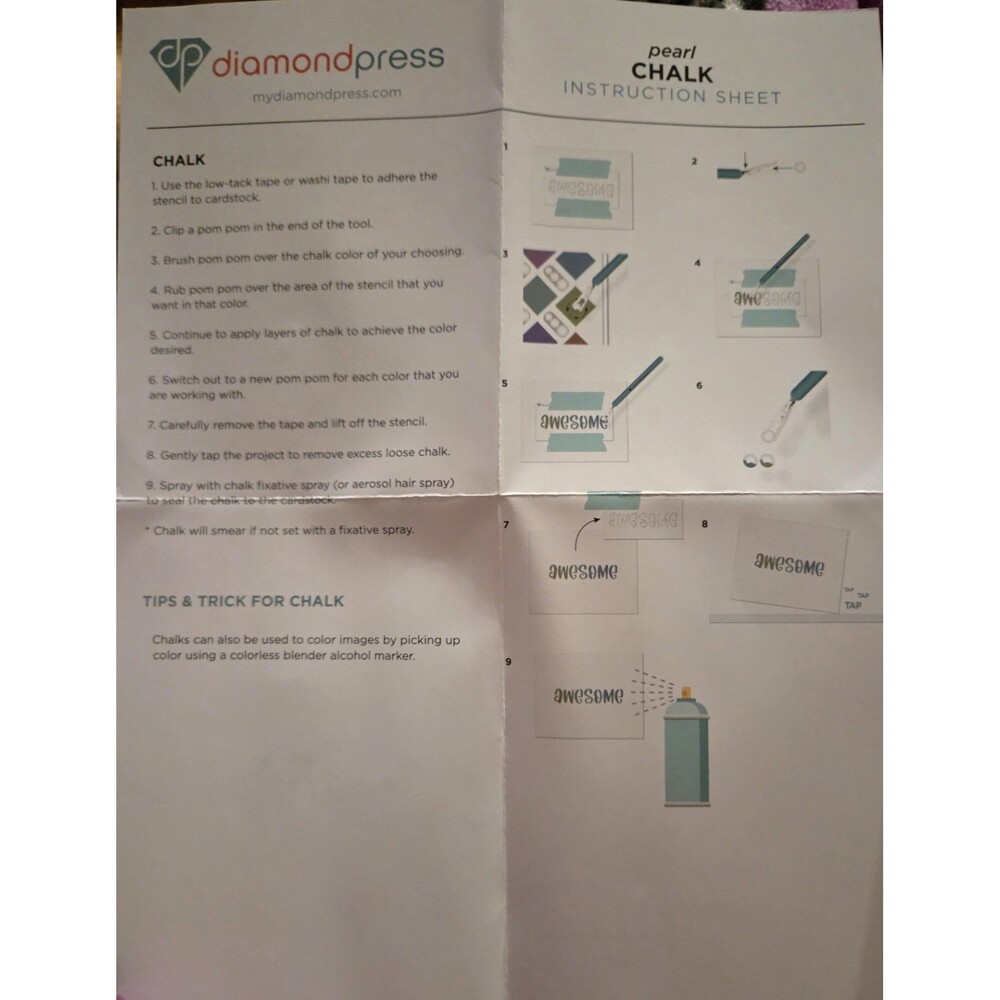 Diamond Press Chalk Set, Pearl 8 Color , 1‎ Tool, 24 Cotton Balls ***NEW*** - Picture 3 of 3